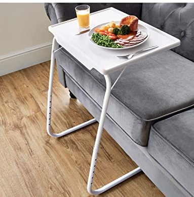 Chums TV Table Valet Portable - Foldable, Full Adjustable For Eating, Reading, Working From Home And Crafts White