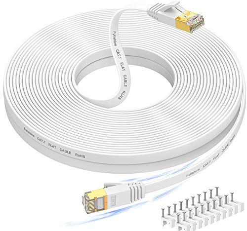 Folishine Ethernet Cable 60 ft, Supports Cat 8/ Cat 7 High Speed Flat Design Long Internet Cable, Shielded RJ45 Network Cable for Routers, PS4, Backward Compatible with Cat 6e/Cat6/Cat 5e/Cat5