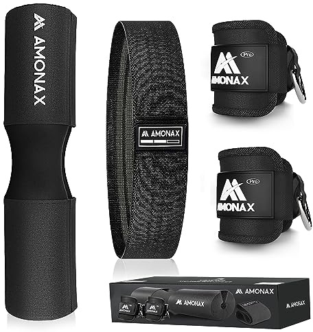 Amonax Langhantel Polster, Hantelstangen Schutz Hip Thrust Und Squat with Booty Resistance Bands, Fußschlaufen Kabelzug für Kabelgeräte, Bein Gesäß Gym Fitness Zubehör Damen Herren