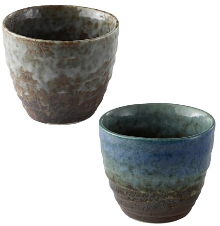 Asayu Japan Handmålade glaserade keramiska tekoppar set med 2, 200 ml (7,5 oz), tillverkade i Japan MIno Ware keramikglas för varma och kalla drycker (2 st mino-glasyr tekoppsset)