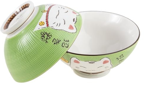 lachineuse - 2 Suppen- oder Ramen-Schalen – Design Maneki Neko – Duo Grün – Mehrzweck-Schalen – Porzellan – japanische Dekoration – Geschenkidee Japan Asien