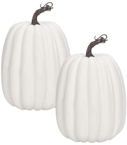 WESAPPINC Artificial Pumpkins,2PCS White Fake Pumpkins Large Faux Pumpkins for Autumn Thanksgiving Halloween Seasonal Holiday Decor Decoration (2pcs Big White Pumpkins)