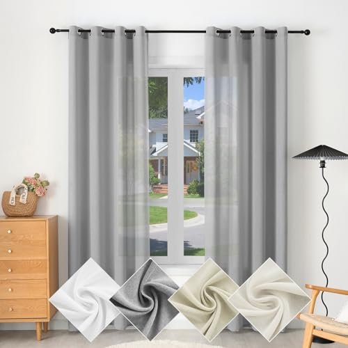 WOLTU Gardinen mit Ösen Vorhänge Leinenoptik Halbtransparent Voile Leinenvorhang Ösenschal Modern für Wohnzimmer Schlafzimmer, 135x225 cm Grau (1 Stück)