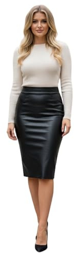 Women's Midi Pencil Skirt High Waisted Stretch Bodycon Knee Length UK 8-26 | elasticated waist, viscose blend, slim pencil fit for office, formal and smart casual wear, Approx. 65cm midi length