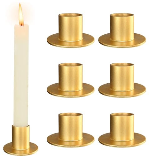 Candle Holders Set of 6, Metal Candle Holder Tapers for Wedding Christmas Decor Bulk for Candle Sticks Party Table Living Room Dinner Advent Gift Centrepiece Decoration (Gold)