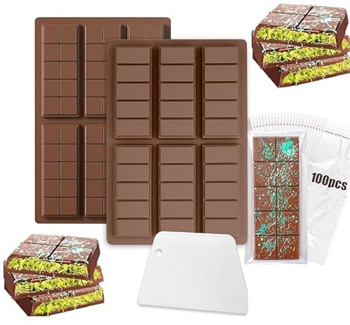 GUTERTOP 2 Stück Dubai Schokoladenform Schokolade, Silikonform Schokolade form für dubai schokolade mit 1 Lebensmittelschaber und 100 Süßigkeiten Geschenkbeute