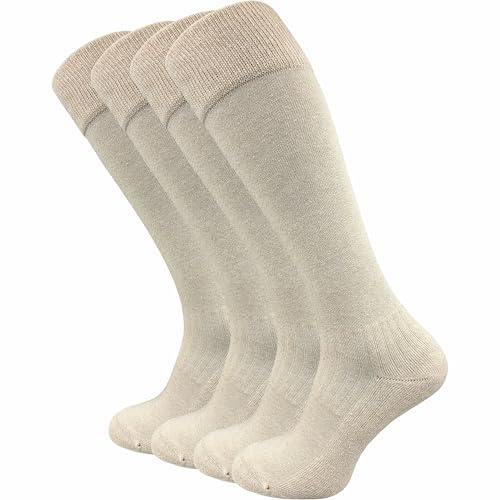 GAWILO Calcetines cálidos para hombre y mujer (4 pares) | Calcetines largos con cintura cómoda | ideales también como calcetines de equitación con suela acolchada, beige, 35-38