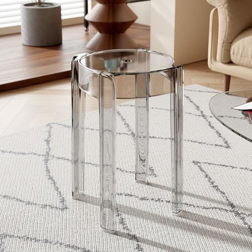 SJKJNK Sgabelli Cucina Moderni Sgabelli da Bar in Acrilico, Sgabello da Pranzo Trasparente Alto 18'', Sedia in plastica impilabile, sgabelli Moderni Alti da bancone, Senza braccioli (Grigio Fumo)