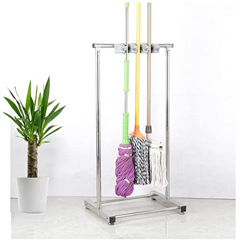 Support de balai à fixer au sol avec support mobile pour fournitures de nettoyage de qualité commerciale pour maison, salle de bain, hôtel, école, garage, jardin, rangement d'outils et porte-parapluie