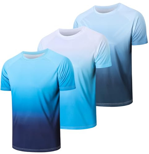 Cimic 3er Pack UV Shirt Herren Rashguard UPF 50+ UV Schutz Shirts Wasser Schwimmshirt Funktionsshirt Herren Lässig Sonnenschutz Sport Tshirt Männer Atmungsaktiv für Outdoor Schwimmen(0817-Blue-XL)