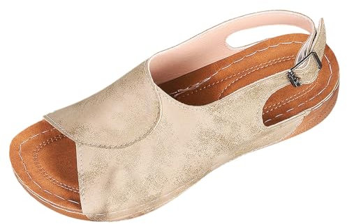 Generisch Sandales compensées pour femme - Pieds larges - Sandales orthopédiques - Chaussures d'été compensées élégantes - Sandales ouvertes - Largeur H - Chaussures pour femme - Talon compensé