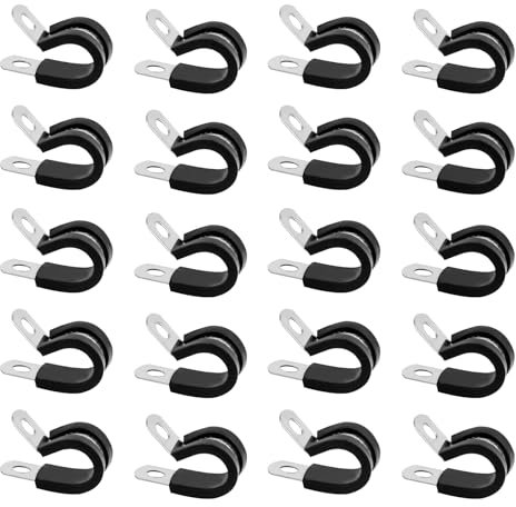 20 PzFascette Stringitubo con Inserto in Gomma, 25mm Morsetto a P per Tubo Flessibile, Fascette Fermacavi, Fascette Fermacavo a Vite in Acciaio Inox per Cavi in Gomma(25 mm)
