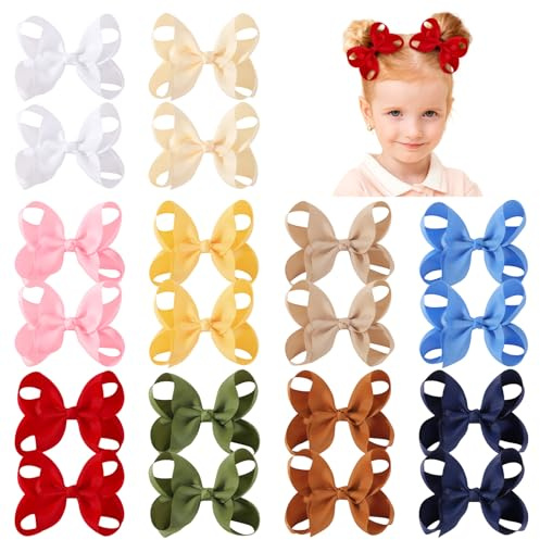 20PCS 4.5 Inch Hair Bows for Girls Grosgrain Ribbon Toddler Hair Bows Clips Alligator Hair Accessories for Baby Girls Toddlers Kids Teens (10 Colors in Pairs)