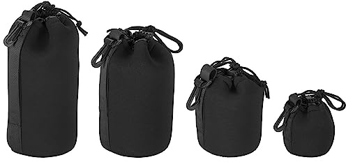 Kameralinsväska, 4 st linspåse med dragsko med tjockt skyddande neopren, linsfodral for DSLR kameralins, vattenkaffekoppar svart