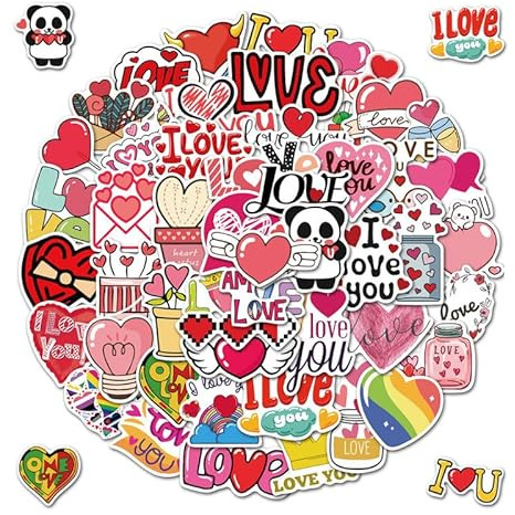 HMCEY 50 Pcs Pegatinas de San Valentín,Impermeables Pegatinas Scrapbooking Amor,Ordenador Stickers Aesthetic Book,Pegatina Bullet Journal,Book Lover Stickers para Movil,Pegatina Adhesivas Decorativas