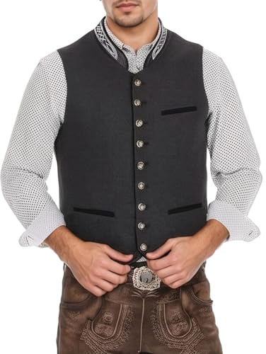 Générique Gilet Traditionnel pour Homme, Costume Bavarois Homme Gilet Loden Vintage avec Poches Intérieures Dispose Col Montant Broderies Classiques, Coupe Ajustée pour Oktoberfest, Mariage
