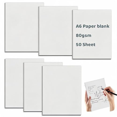 JNEYVIC 6 Pcs Bloc de Notas A6 50 Hojas Blancas sin Rayas Libretas de Bolsillo Pequeñas Cuaderno Papel Liso 80g de Notas Mini Bloc Notas Mini para Apuntes Rapidos Estudio Trabajo Hogar Escuela Oficina