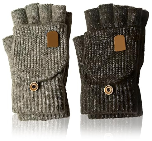 2PCS Fingerless Mittens, Fingerless Flip Thermal Gloves, Winter Knitted Convertible Fingerless Gloves, Knit Mittens with Thumb Cap,for Ladies Men Sport Walking Riding Cycling Skiing