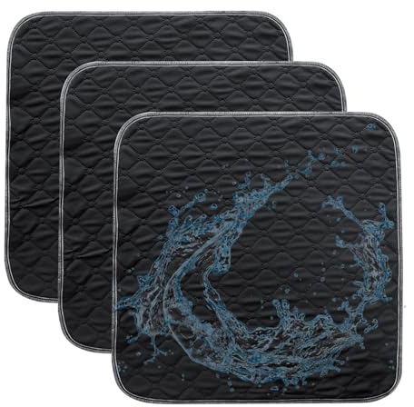 3 Stück Waschbare Inkontinenz Sitzauflage, Inkontinenzunterlage Waschbar 50x50cm, wasserdichte & Saugstarke Unterlage für Rollstuhl, Auto, Sofa - Wiederverwendbar & Hautfreundlich (Black, 50x50cm)
