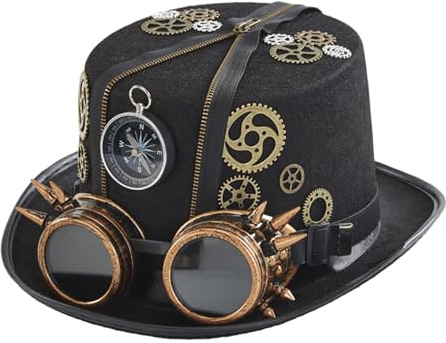 Cappello Steampunk - Cappelli Steampunk Con Occhiali, Cappello A Cilindro Cosplay Vintage Gotico, Accessorio Per Vestire, Costume Di Halloween Per Uomo, Vestito Da Viaggiatore Nel | Attrezzatura