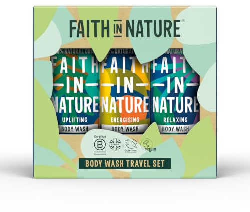 Faith in Nature 3 x 100 ml Lavender & Geranium, Vegan Hair and Body Care Gift Set | Travel Size Hair Shampoo, Conditioner & Body Wash Bath Sets | Gifts for Women and Men