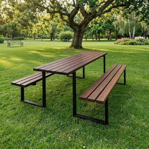 REKORD Tavolo da picnic massiccio, tavolo da picnic, parquet, gruppo di sedute in legno e acciaio, 170 x 169 x 75 cm, stabile, panche per 6-8 persone, resistente alle intemperie, robusto, per parco
