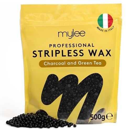 Mylee Perle di Cera Dura Professionali 500g, Perline per ceretta senza strisce, Depilazione facile e veloce, Carbone e Tè Verde