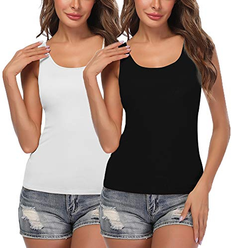 STARBILD Canotte da Donna con Reggiseno a Mensola Incorporato Cinghia Ampia Canottiera Senza Maniche Canotta Imbottita di Base per Un Abbigliamento Casual Quotidiano, Nero+Bianco M