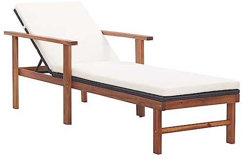 vidaXL Sdraio con Cuscino Lettino Prendisole con Cuscini Lounge Arredo da Giardino Mobili da Esterni Nera Legno Massello di Acacia e Polyrattan