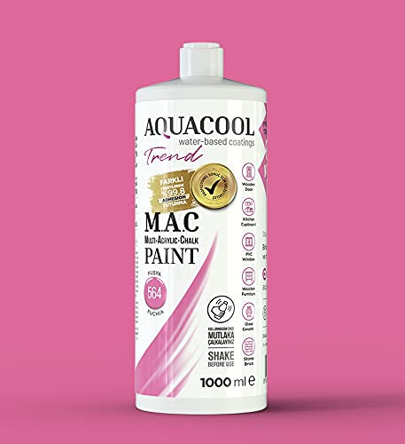 AquaCool Multi Surface, Acrílico, Tiza, Pintura de secado rápido, para uso interior y exterior en muebles, madera, plástico, vidrio, cerámica, piedra (1000 ml, Fuchia 564)