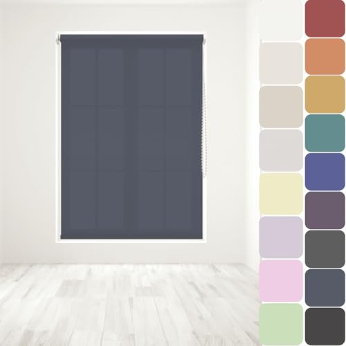 Straight Edge Dim-Out Roller Blind - Easy Fit Home Office - 240cm Width x 160cm Width Drop - Navy