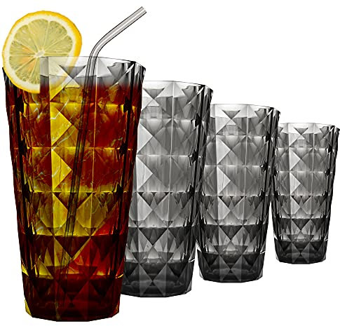 LIVIVO Prism Diamond Etched Plastic Acrylic Tumblers for Special Occasions Dinners Parties Camping BBQ Water Juice Cocktail Gin Beverages Champaign Reusable Dishwasher Safe - Set of 4 (4pc Tumblers)
