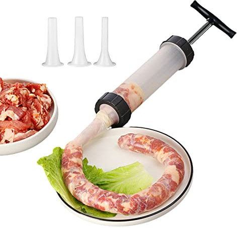Amacoam WurstfüLlwerkzeug WurstfüLler Wurstspritze Wurstpresse WurstfüLlhorn Kitchen Werkzeug WurstfüLler FüR Den Haushalt, Mit 3 HaushaltsdüSen, KüChenutensilien, Geeignet FüR Hausgemachte WüRstchen