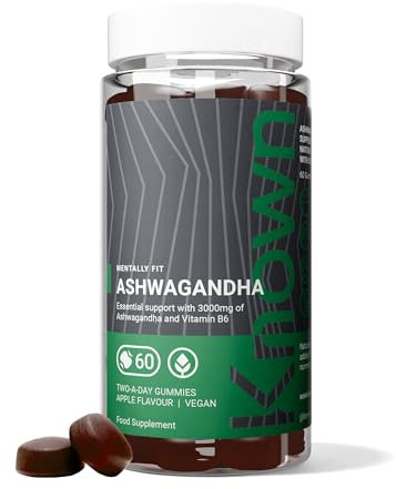 Known 3000mg Ashwagandha Hochdosiert Gummies – Apfelgeschmack – Veganes Gummibärchen-Supplement mit Wurzelextrakt & Vitamin B6 – Energie, Stimmung & Wohlbefinden – 1 Monat – Für Männer & Frauen