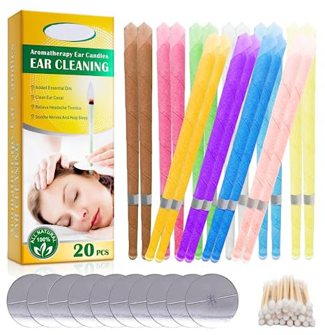 Ohrenkerzen 20PCS Ohrenkerzen zur Reinigung Ohrenschmalz mit 10 Schutzscheiben Bienenwachs Ohrenschmalz Entferner Kerzen zur Reinigung und Entspannung