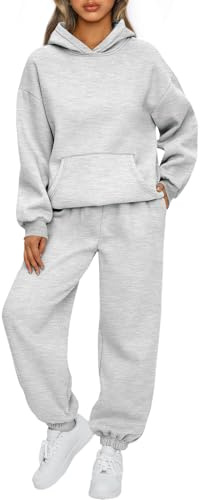 AUTOMET Women 2 Piece Outfits 2026 Plus Size Fall Fashion Airport Travel Pants Lounge Set Leisure Vacation Winter Clothes Sweatsuits Grey M