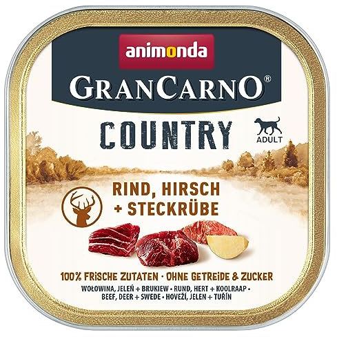 animonda GranCarno Hunde Nassfutter Country Rind, Hirsch + Steckrübe (22 x 150g), getreidefreies Hundenassfutter ohne Zucker, für ausgewachsene Hunde, mit frischen fleischigen Zutaten