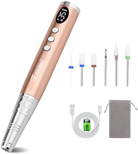 Enniewi Nagelfräser Akku Kabellos 35000 RPM, Profi Nagelfräser für Gelnägel und Acrylnägel, mit 6 Keramik Bits LED-Anzeige, Professioneller Maniküre set Elektrischer Nagelfräser für Hornhaut Nagellack