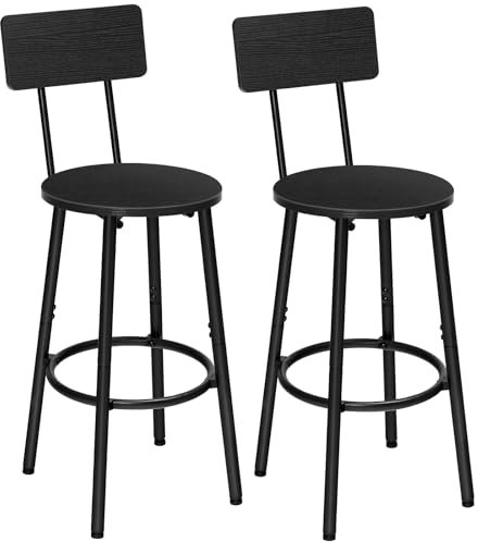 HOOBRO Barhocker 2er-Set mit Rückenlehne, Barstuhl, Küchenstuhl mit Fußstütze, für Küche, Wohnzimmer, Bar, Schwarz EBK32BY01G1