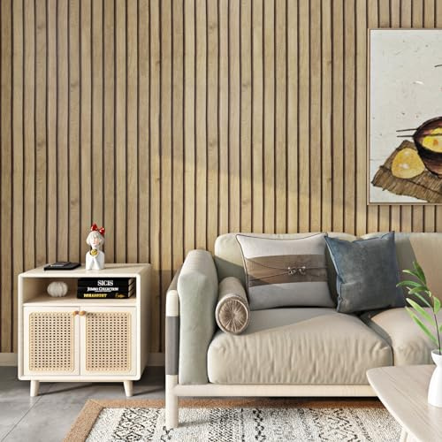 FunStick 36x200 Wood Slats Wallpaper Peel and Stick Wallpaper Natural Wood Contact Paper for Cabinets Countertops Waterproof Removable Wood Slat Wall Panel Wallpapers for Bedroom Accent Wall Ceiling