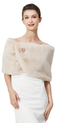 BEAUTELICATE Kunstpelz Schal Stola Bolero Pelz Damen Für Frauen Hochzeit Braut Abend Brautschal Brautstola (Upgrade - Champagner, Einheitsgröße)