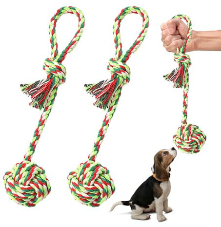 NyxSeat Lot de 2 jouets en corde de coton tressé pour chien - Boules de nettoyage des dents pour chien - Corde en coton pour animaux de compagnie