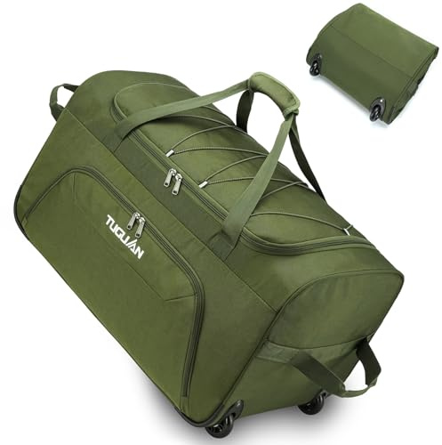 TUGUAN Borsone con Ruote da Viaggio 110 Litri Valigia Morbida Borsa da Viaggio Pieghevole con Ruote 71 cm per Sport Campeggio Bagaglio a Mano Duffel Bag, Verde