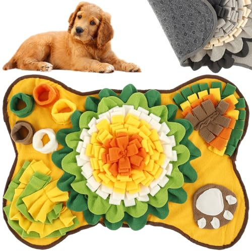 IXTIX Schnüffelteppich für Hunde zum Training und Füttern, 64 * 43CM Futtermatte Erziehungshilfen, Hunde Schnüffelteppich für Haustier Hunde Katzen, Maschinenwaschbar (Gelb)