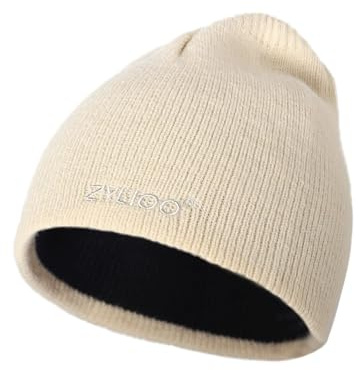 Zylioo S/M/L/XL/XXL Vändbar stickad mössa för stort huvud, vintermössa, vintermössa, varm stickad mufflad klocka, Svart / beige, M-XL