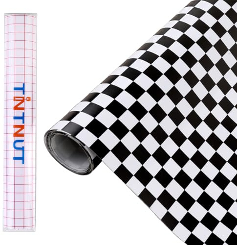 Tintnut Black & White Chequered Permanent Vinyl Roll - 12 x5FT Adhesive Vinyl, Adhesive Vinyl Roll for All Cutting Machines - for Party & Home Decoration, Mug Project, Stickers