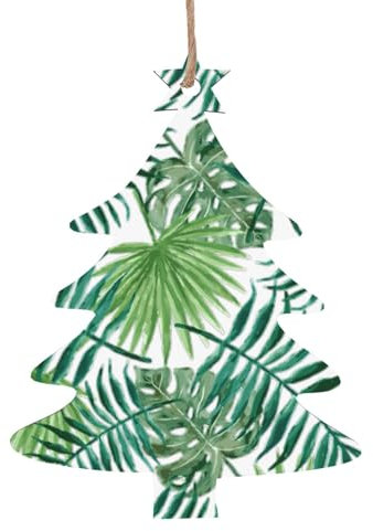 Patrón de hoja de palma transparente con estampado de muñeco de nieve de madera, adornos de Papá Noel, regalos para el hogar, celebración alegre