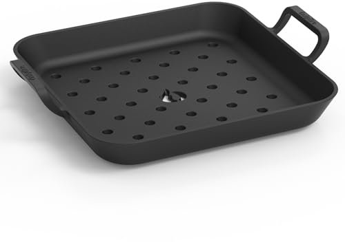 onlyfire Plancha Rectangular de Hierro Fundido con Asas, Sartén Perforada para Parrilla de Gas, Parrilla de Carbón y La Mayoría de Los Hornos, 31.5 * 31.5 * 3.8 cm