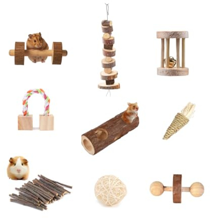 ADDICTD Lot de 9 jouets pour hamster et accessoires pour cage et hamster avec balle et tunnel pour rat, gerbille, chinchilla, souris syrienne et petits animaux