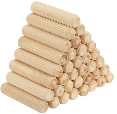 PATIKIL 60 stycken 12 x 50 mm träplugg set, räfflade träpluggar, träpinnar, pluggset, räfflade träpinnar, pluggar i trä med spår för snickeri, möbler, dörr, konsthantverk, projekt